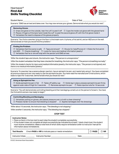 Heartsaver First Aid Skills Testing Checklist Heartsaver® First Aid