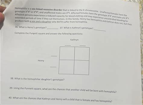 Hemophilia Is A Sex Linked Recessive Disorder That Is Chegg