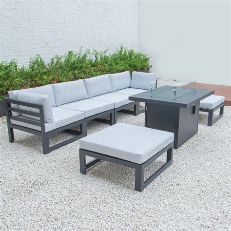 Leisure Mod Chelsea VI Light Gray Set CSFOBL 7LGR Patio Ottoman Fire