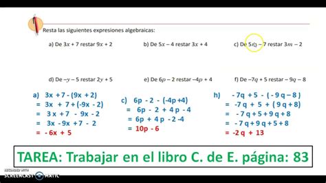 7° U4 210 Resta De Dos Expresiones Algebraicasesmaate Youtube
