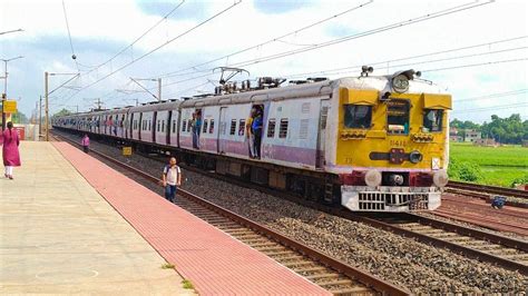 Purple Colour Emu Local Train Crossing Railroad 😍 Youtube