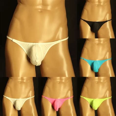 Ice Silk Mens Gstring Thong Underwear Sexy Lingerie T Back Bulge Pouch Panties Eur