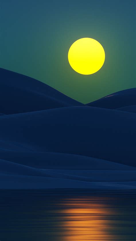 Moon Wallpaper 4K, Digital Art, Night, Mountains