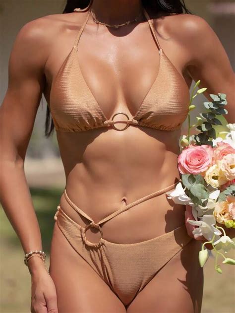 SHEIN Swim Chicsea Bañador bikini triángulo halter vinculado con aro