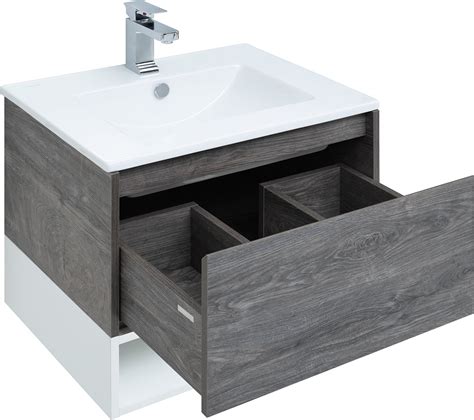 Тумба с раковиной STWORKI Карлстад 60 дуб рошелье, с белой полкой по ...