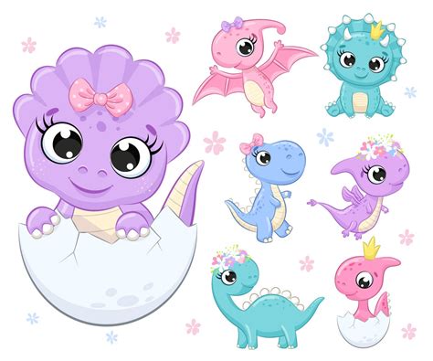 Cute Baby Dinosaur Clipart Png Eps Dino Girl Party Etsy