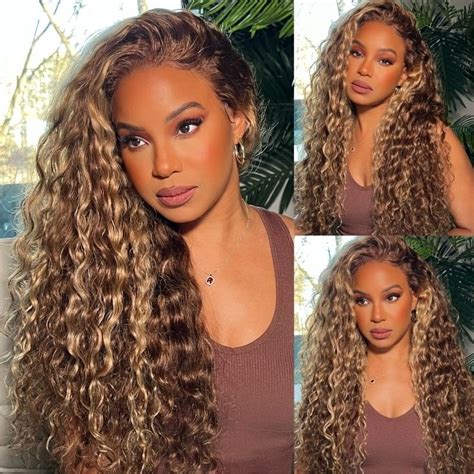 Beautyforever Honey Blonde Water Wave Highlight X Lace Front Wigs Pre Plucked Piano Brown