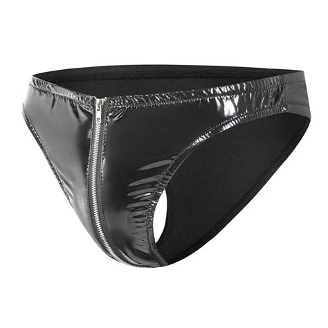 Syhzlz Men Erotic Low Rise Leather Lingerie Sexy Open Crotch Short Pants Fetish Boxer Briefs