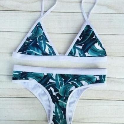 Cute Green Leaf Two Piece Leaf Bikini On Luulla