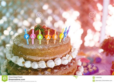 Detail Of Strawberry And Meringue Naked Cake Seen From Above 3 Stories High Translation Of
