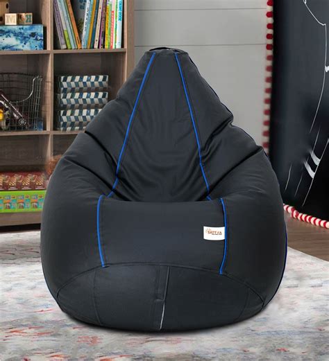 Buy Classic XXL Bean Bag With Beans In Black Colour With Royal Blue