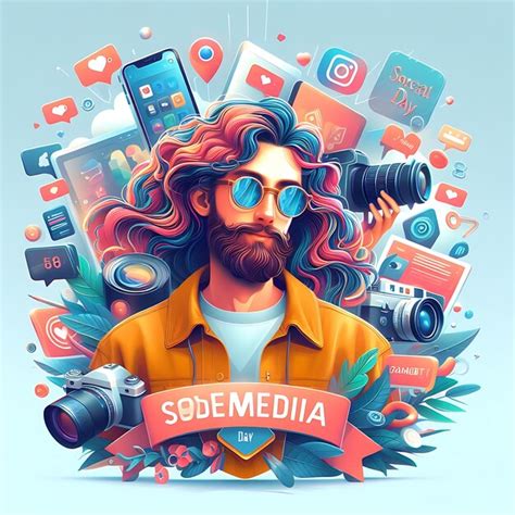 Premium Photo Social Media Day Background Design With Text