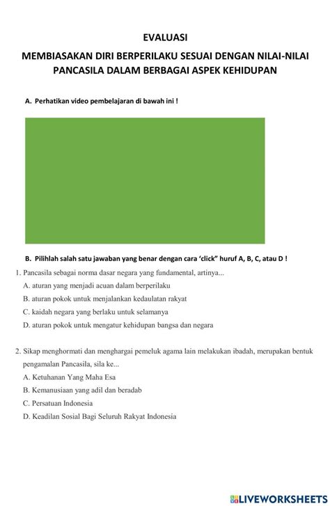 Evaluasi Ppkn Activity Live Worksheets