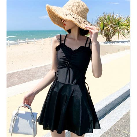 Women Swimsuit Hot Spring One Piece Conservative Thin Korean Belly Sexy Swimwear Black Yellow