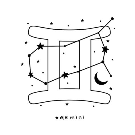 Premium Vector Gemini Zodiac Sign With Stars Moon And Stars Constellation On White Background