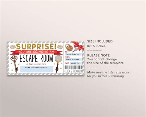 Escape Room Ticket Editable Template Surprise Game Room T Certific