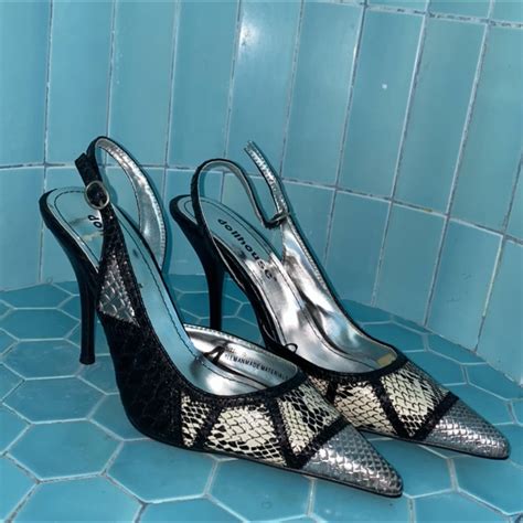 Sexy Snakeskin Black Silver Nude Sling Back Depop