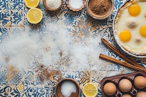 Premium Photo Portuguese Pastel De Nata Ingredients On Azulejo Tiles
