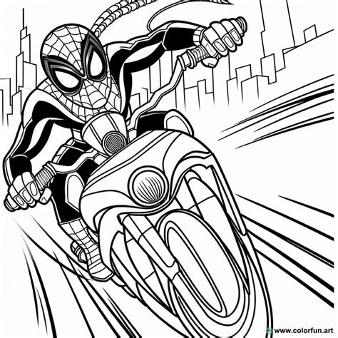 Spiderman Coloriage Imprimer - Coloriage Spiderman sur sa moto à Télécharger ou à Imprimer gratuitement