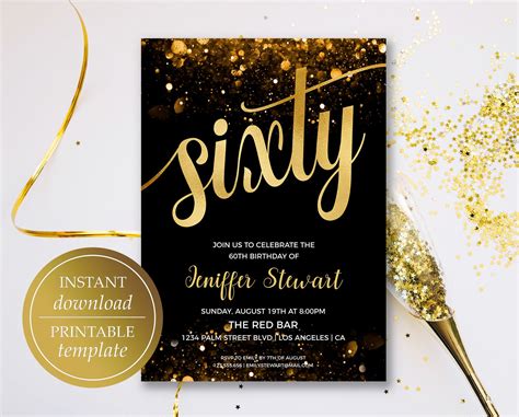 60th Birthday Invitations Black And Gold