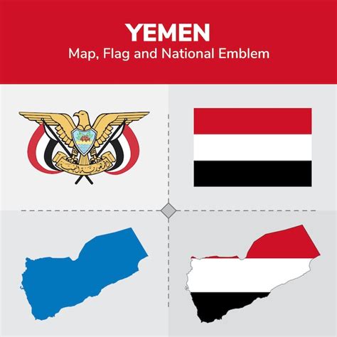 Premium Vector Yemen Map Flag And National Emblem