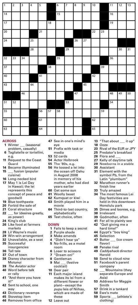 Printable Wall Street Journal Crossword - Printable JD