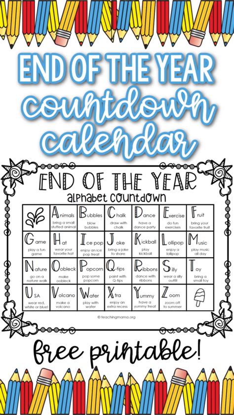 End of the Year Alphabet Countdown Calendar - Teaching Mama