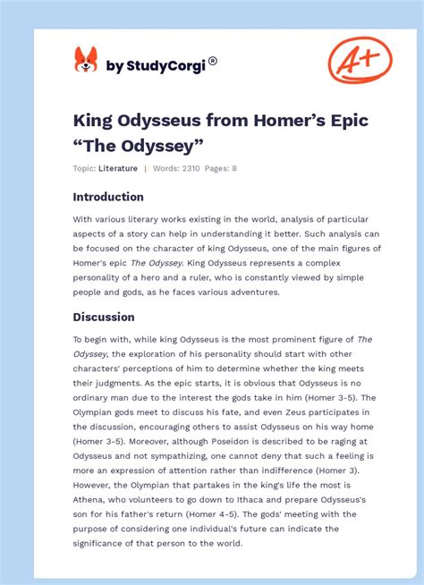 King Odysseus from Homer's Epic "The Odyssey" | Free Essay Example