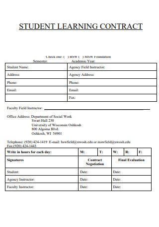 Sample Student Learning Contract In Pdf Ms Word Google Docs