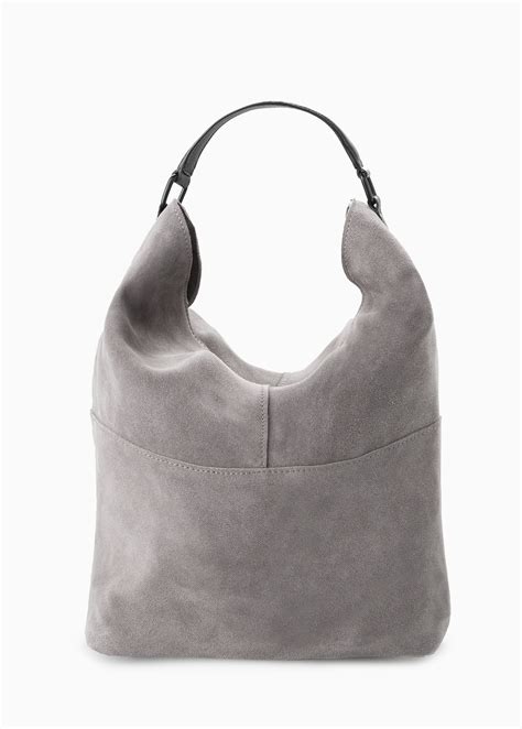 Lyst Mango Leather Hobo Bag In Gray