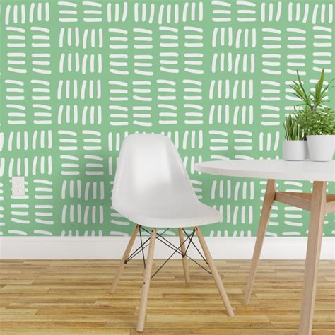 Peel And Stick Wallpaper 2ft Wide Modern Pastel Abstract Green Whimsical Geometric Lines Wavy