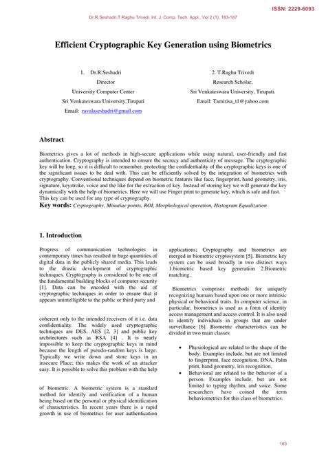 (PDF) Efficient Cryptographic Key Generation using Biometrics