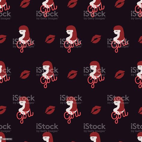 Ilustración De Chicas Lindas Y Labios Rojos Vector Arte Gráfico Patrón