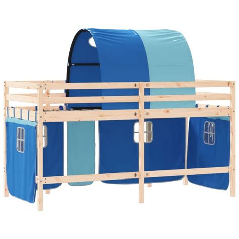 Home Lit Mezzanine Enfants Avec Tunnel Bleu X Cm Bois Pin Massif