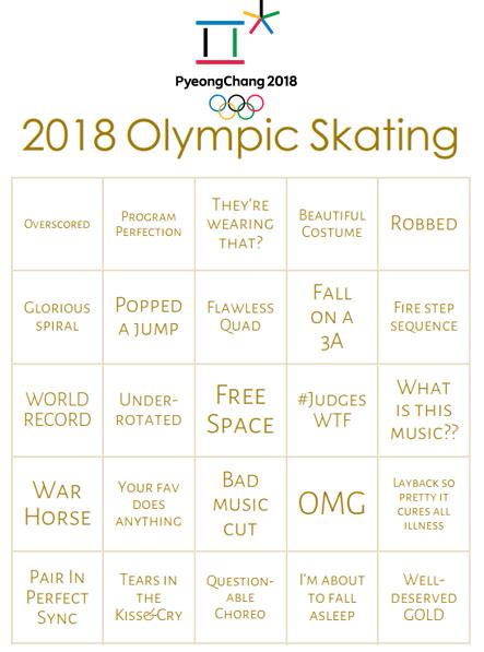 Jane Of All Trades Bingo Sheets 2018 Winter Olympics Sports Figures