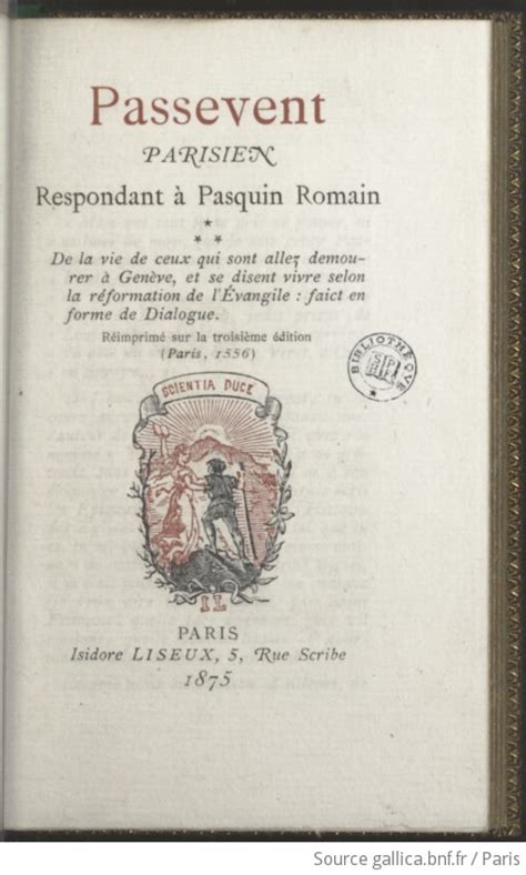 Passevent parisien respondant à Pasquin Romain de la vie de ceux qui