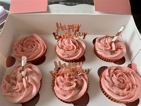 Pink And Rose Gold Birthday Cupcakes Birthday Food Birthday