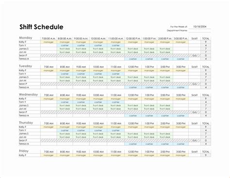 Monthly Employee Shift Schedule Template