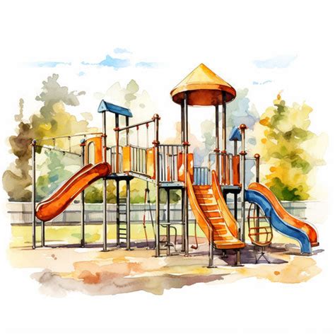 Playground Clipart In Oil Painting Style High Def Vector 4K Clip