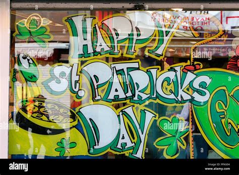 Ireland Dublin St Patricks Day Celebrations Sign Reading Happy St