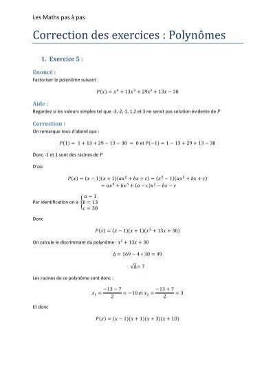 Correction des exercices polynômes