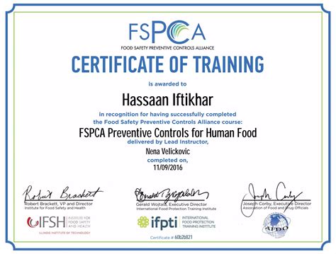 Fspca Preventive Controls For Human Food Certificate Ppt