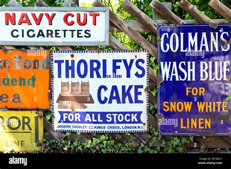 Vintage Enamel Metal Signs At Beamish Open Air Museum County Durham