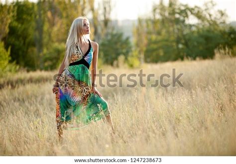 Beautiful Sexy Blonde Girl Posing Grass Stock Photo 1247238673