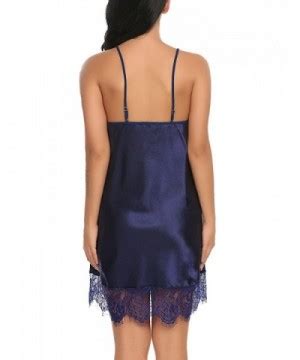 Women Lingerie Satin Nightgown Lace Chemise Spaghetti Strap Sleepwear S XXL Navy Blue