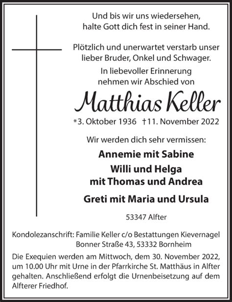 Traueranzeigen Von Matthias Keller WirTrauern