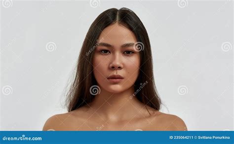 Portrait Of Naked Asian Woman With Glowy Healthy Skin Stock Image