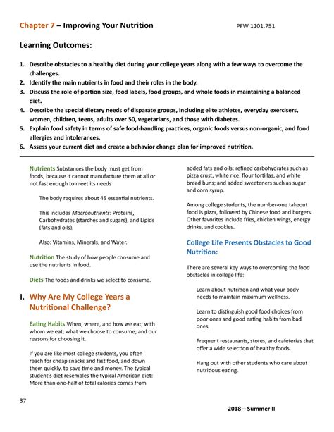 Chapter 7 - Improving Your Nutrition - Chapter 7 – Improving Your