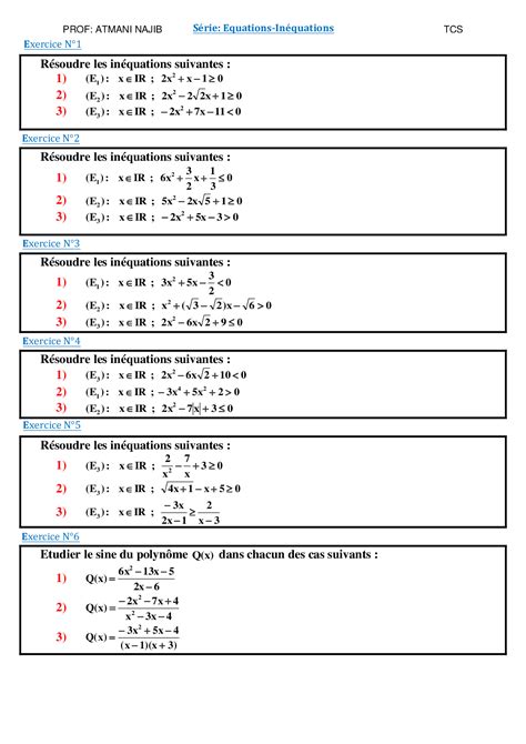 Quations In Quations Et Syst Mes Exercices Non Corrig S Alloschool