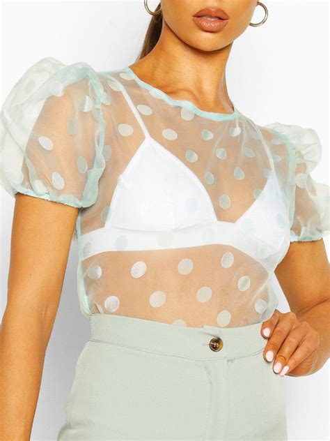 Puff Sleeve Semi Sheer Polka Dots Top